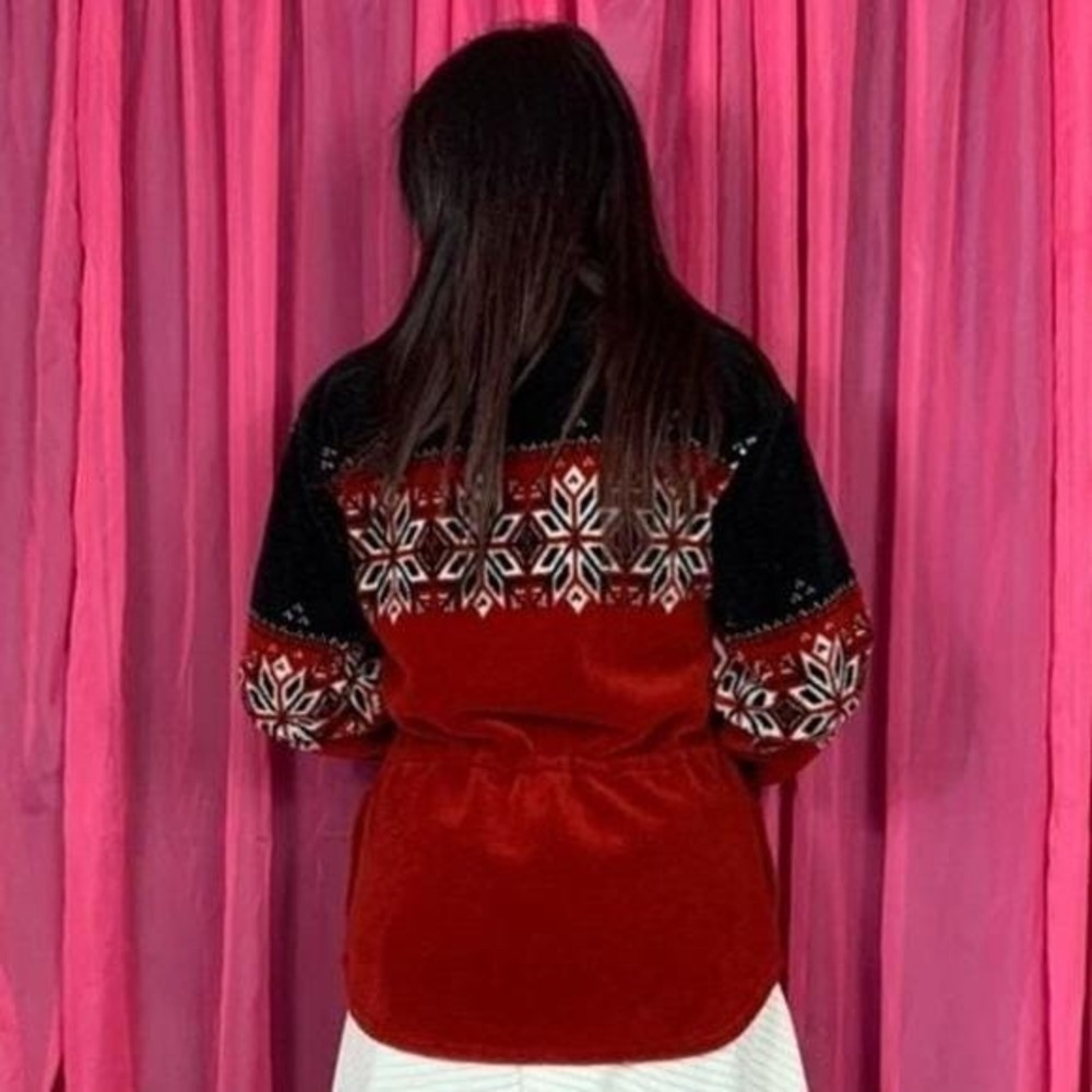 Vintage 90s Black Diamond Fair Isle Snowflake Fleece Jacket Medium - Picture 3 of 9